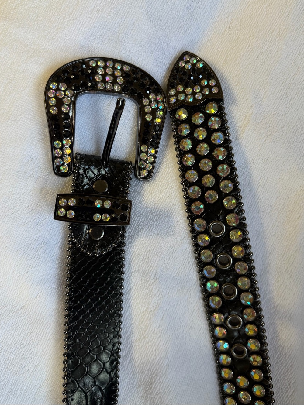 Black Western Belt with Rhinestone Buckle